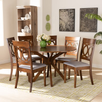 Baxton Studio Jessie-Grey/Walnut-7PC Dining Set Jessie Modern and Contemporary Grey Fabric Upholstered and Walnut Brown Finished Wood 7-Piece Dining Set